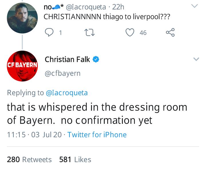 Christian Falk response about Thiago Alcantara